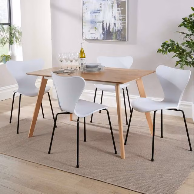 Home Source Rayna Dining Set with Rectangular Table and 4 Penny Chairs in White