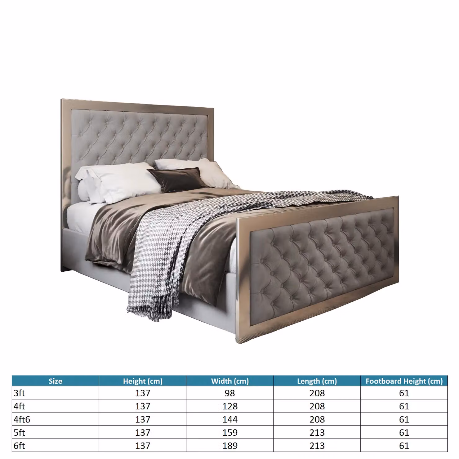 Casani Maddison Upholstered Velvet Metal Bed Frame in Grey, W/D/H: 200 x 189 x 200 cm – 4