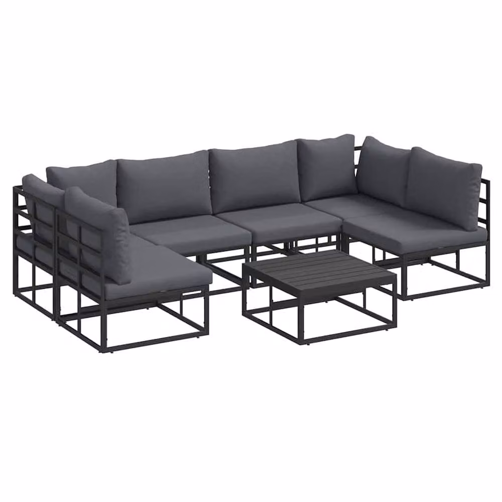 Berkfield Home 7 Piece L-Shape Garden Sofa Set in Black with Powder Coated Aluminium Frame and Cushions, W/D/H: 70 x 70 x 32 cm – 3