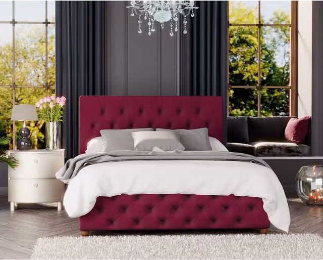 Laurence Llewelyn Bowen Luna Ottoman Storage Bed in Pink Velvet Fabric, W/D/H: 200 x 200 cm