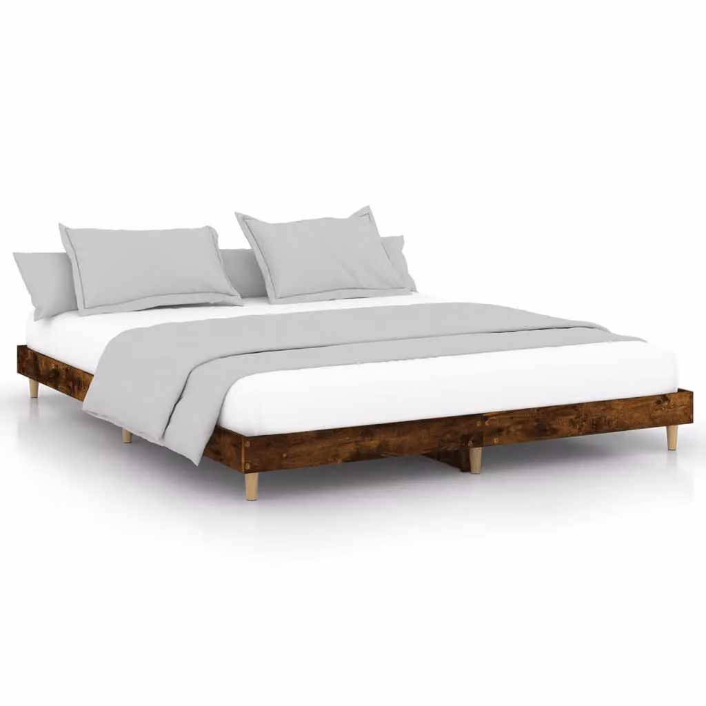 Berkfield Home Bed Frame in Smoked Oak Brown, Engineered Wood, W/D/H: 140 x 200 cm – 2
