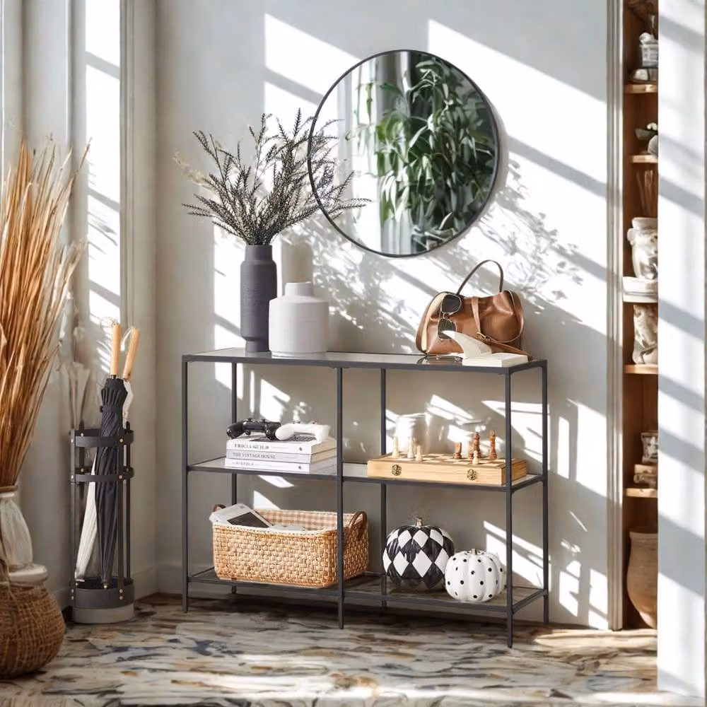 Pirlo Plush 3 Tier Tempered Glass Console Table for Hallway, Black and Transparent, W/D/H: 73 x 30 x 30 cm – 2