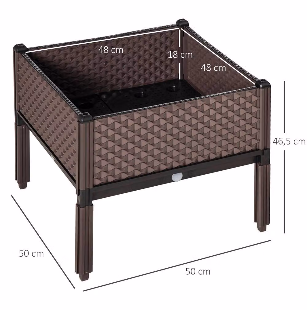 STILVORA Set of 2 Self-Watering Raised Bed Planters in Brown, W/D/H: 50.0 x 46.5 x 50.0 cm – 2
