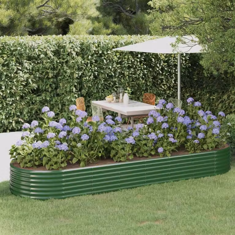 Berkfield Home Garden Raised Bed in Green Powder-coated Steel, W/D/H: 322 x 100 x 36 cm