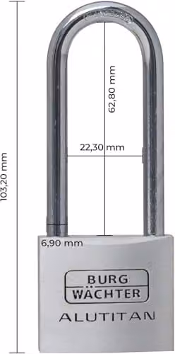 Burg-Wächter Alutitan 770 HB 40 65 SB Aluminium Padlock with Key, Silver – 2