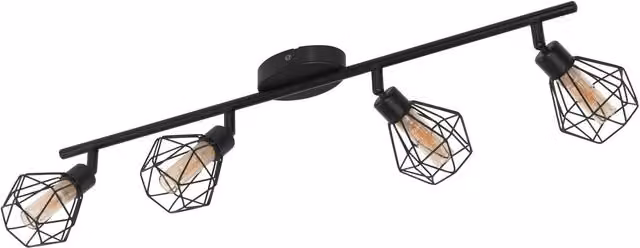 Loops Black 4 Spot Flush Ceiling Light with Amber Glass Shades and G9 LED Bulbs