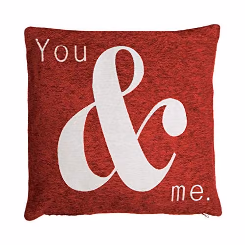 Orsina You & Me Red Chenille Square Cushion, W/D/H: 45 x 45 x 45 cm