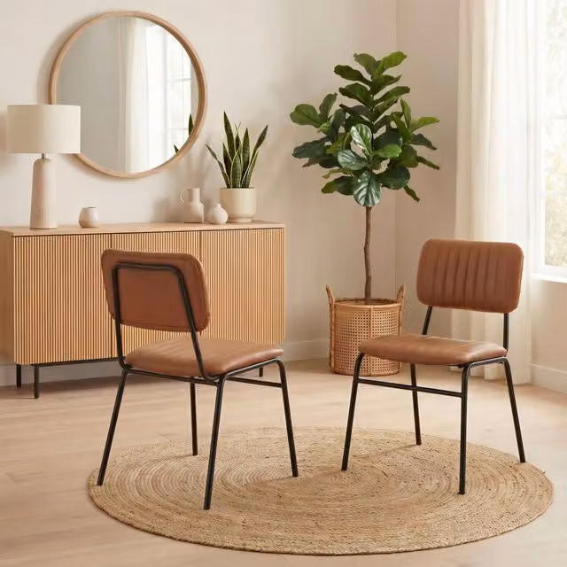 FurnitureboxUK Set of 2 Delta Industrial Dining Chairs in Tan Faux Leather with Metal Cantilever Base – 1