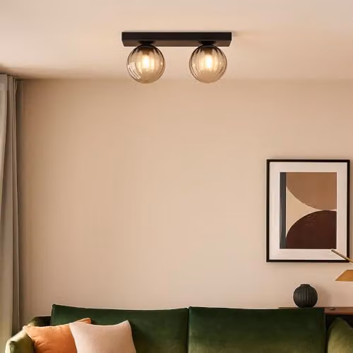 Netlighting Dallerta Globe Ceiling Light in Black with Transparent Glass Shade, 2x G9 – 4