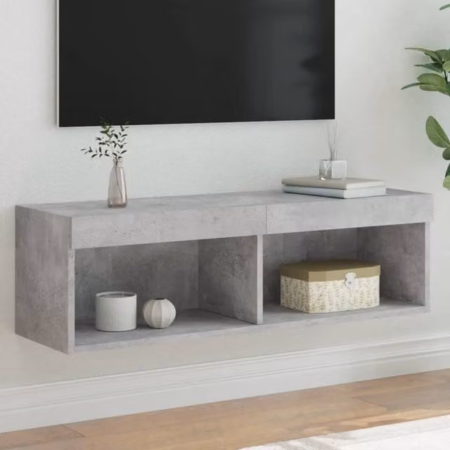 Berkfield Home Modern TV Cabinet with LED Lights in Concrete Grey, W/D/H: 100 x 30 x 30 cm