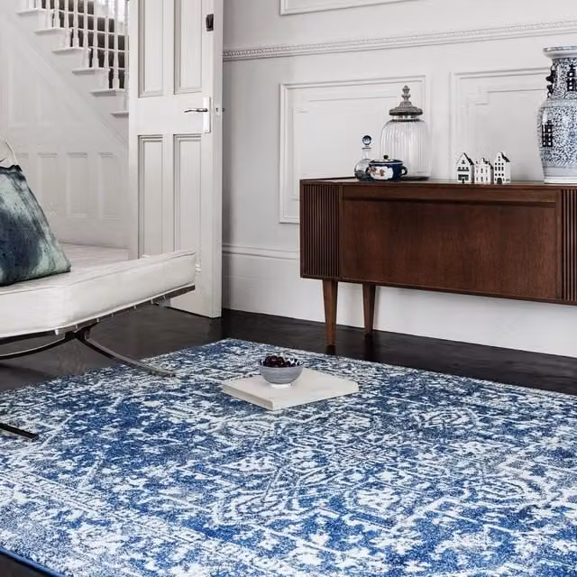 The Rug Shop UK Blue Floral Traditional Polypropylene Area Rug W: 240 cm, D: 340 cm