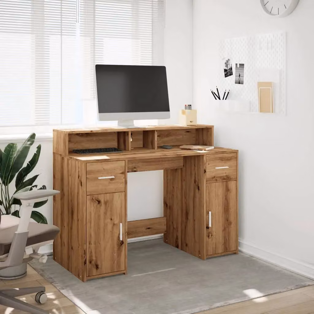 Berkfield Modern Gaming Desk with LED Lights in Artisan Oak Brown, W/D/H: 120 x 55 x 91 cm – 4