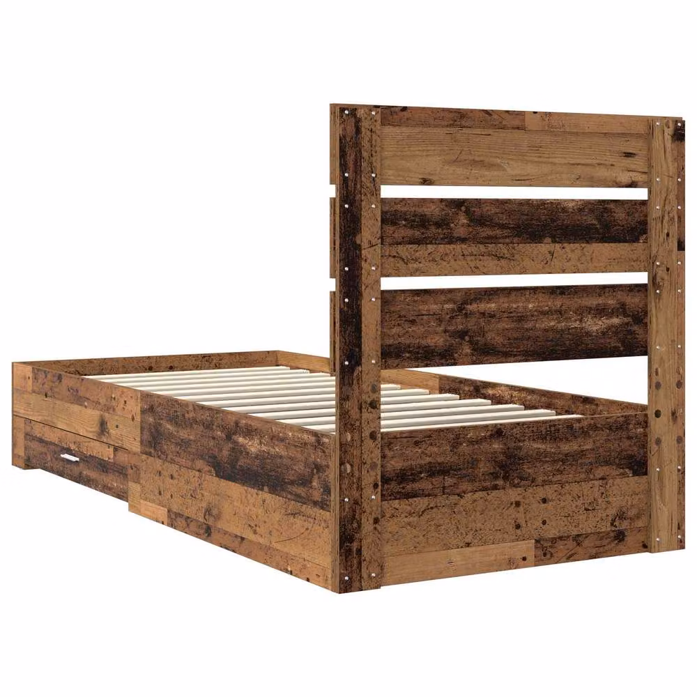 Berkfield Home Bed Frame with Drawers in Old Wood Brown, W/D/H: 90 x 190 cm – 4