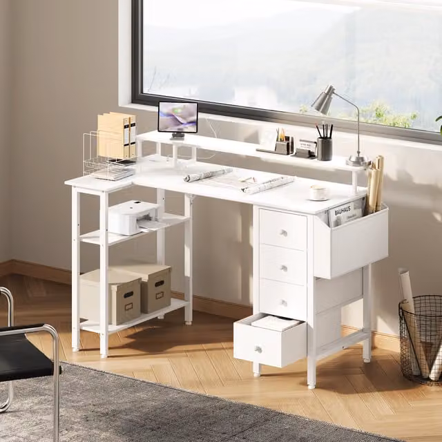 Yaheetech L-shaped Corner Computer Desk with Monitor Stand in White