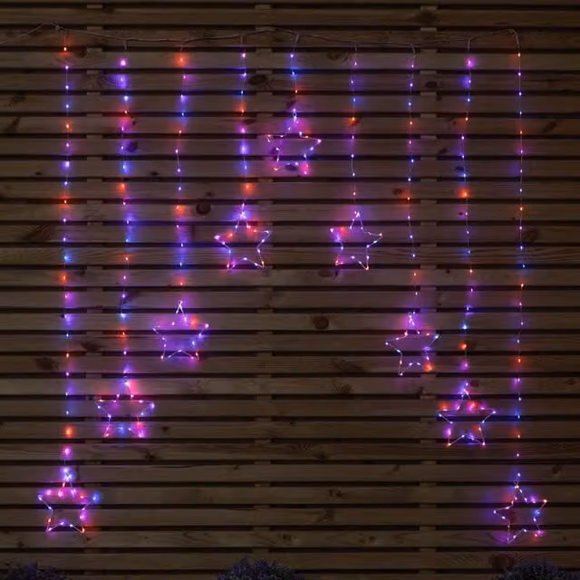Samuel Alexander Star Pin Wire Christmas Curtain Lights with 303 Rainbow LEDs, Multicolour, W x D x H: 120 x 120 x 120 cm