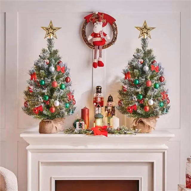 EONLION Set of 2 Pre-Lit Tabletop Christmas Trees with Multicolour LED Lights, Green and White, Height: 91.44 cm