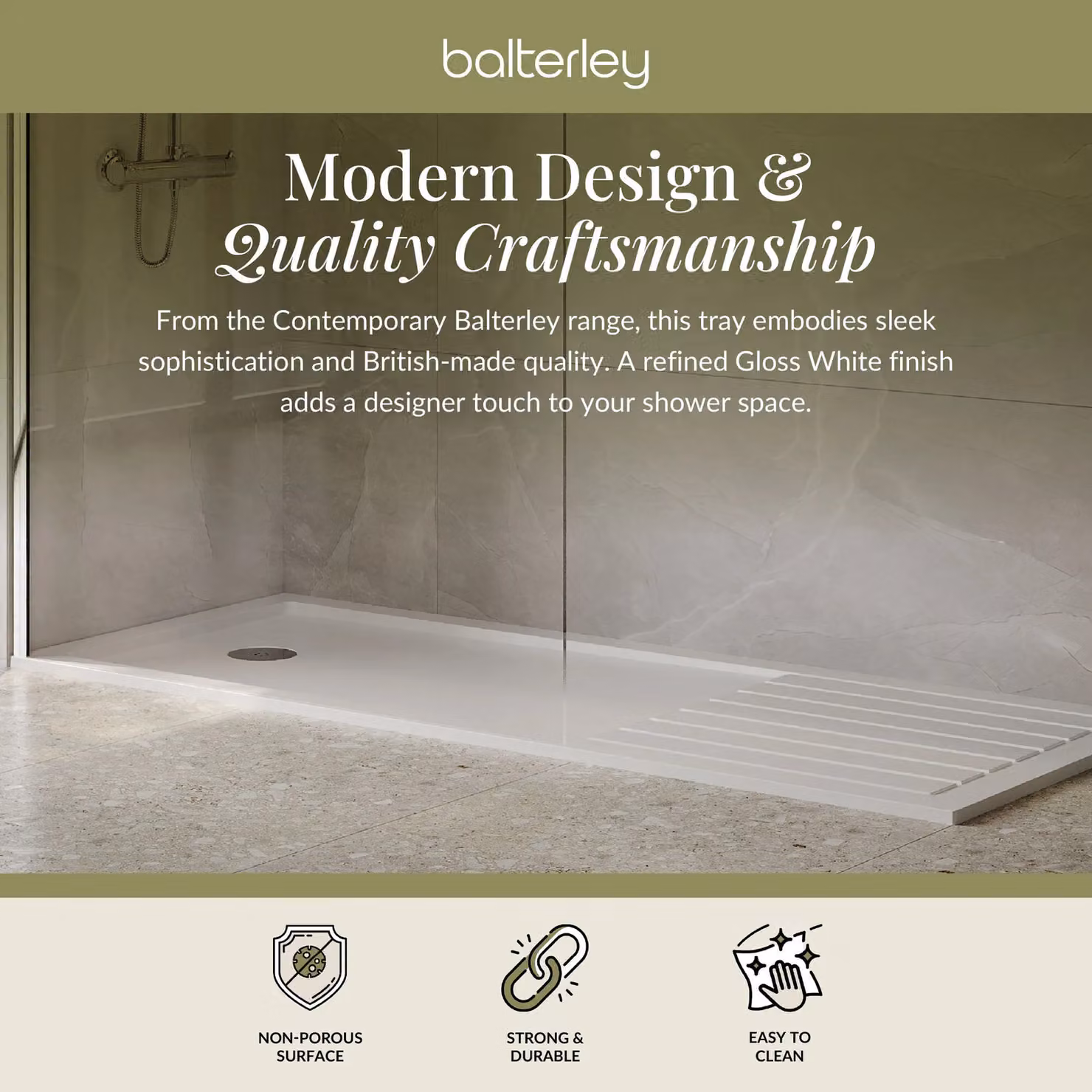 Balterley Premium Rectangular Walk In Shower Tray, White, W: 170 cm, D: 70 cm – 2