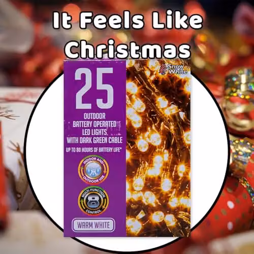 VFM e-Store Warm White Christmas String Lights with 25 Bulbs, White, W/D/H: 9.9 x 7.2 x 9.9 cm – 8