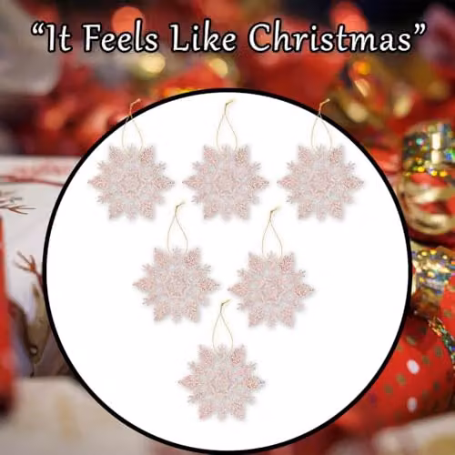 VFM e-Store Glitter Snowflake Hanging Christmas Tree Decoration in Beige and Gold, W/D/H: 18.3 x 10.2 x 1 cm – 7