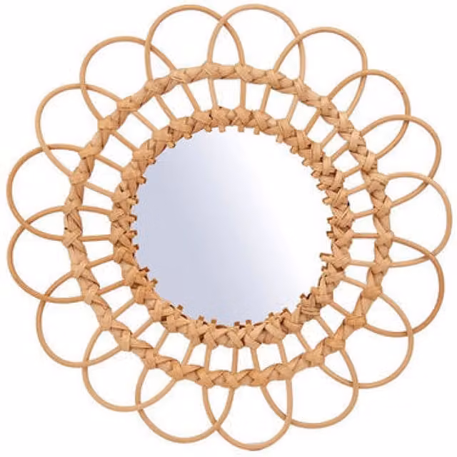 Little Cosy Home Round Boho Rattan Wall Mirror in Beige