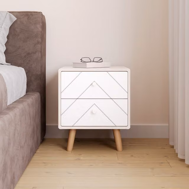 Seconique Dixie 2 Drawer Bedside Table in White and Dusty Grey
