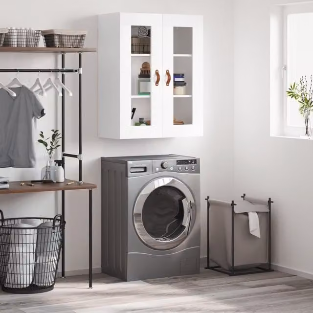 Berkfield Home Wall Mounted Cabinet in White with Glass Doors, W/D/H: 69.5 x 34 x 90 cm