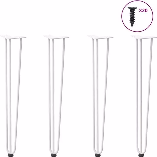 Berkfield Home Hairpin Table Legs, 4 Pieces, White Matt Solid Steel, Height: 72 cm – 1