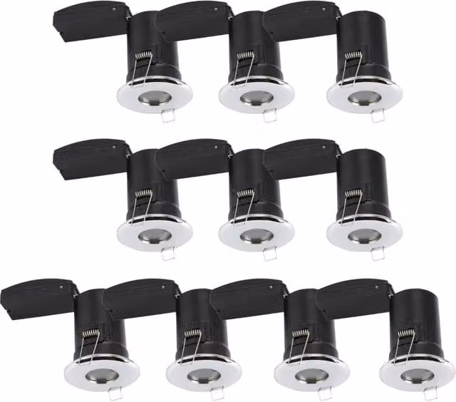 First Choice Lighting Set of 10 Chrome IP65 Dimmable Recessed Bathroom Downlights in Silver