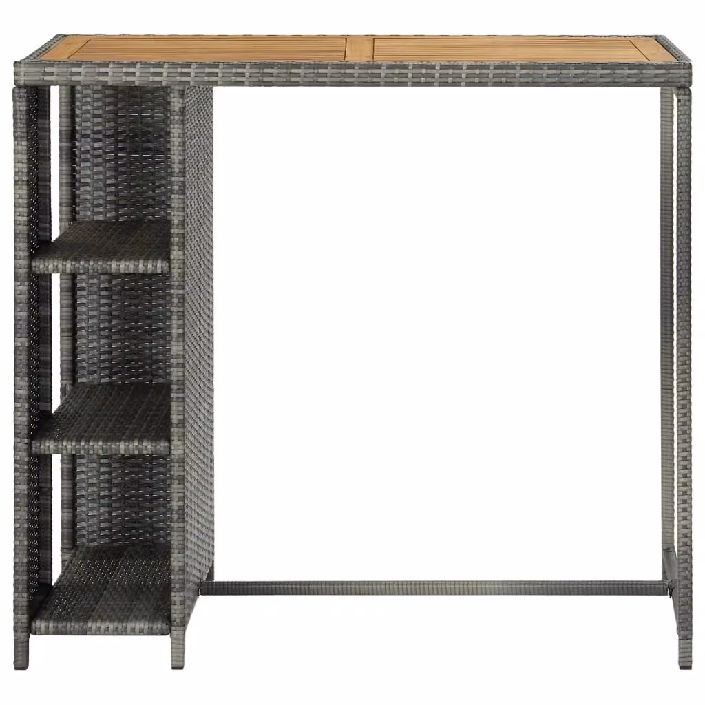 Berkfield Home Grey Poly Rattan Bar Table with Storage Rack and Acacia Wood Top, W/D/H: 120 x 60 x 110 cm – 2