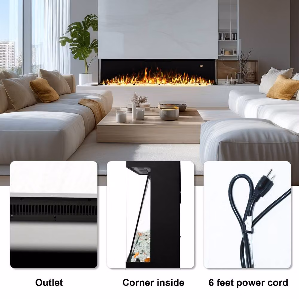 Omni-Burn Black 3-Side Electric Fireplace with 13 Colours and 5 Speeds, W/D/H: 106 x 17.64 x 50 cm – 5