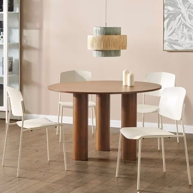 Wyld and Coco Set of 4 Beige Armless Dining Chairs with Synthetic Leather Seats and Metal Legs
