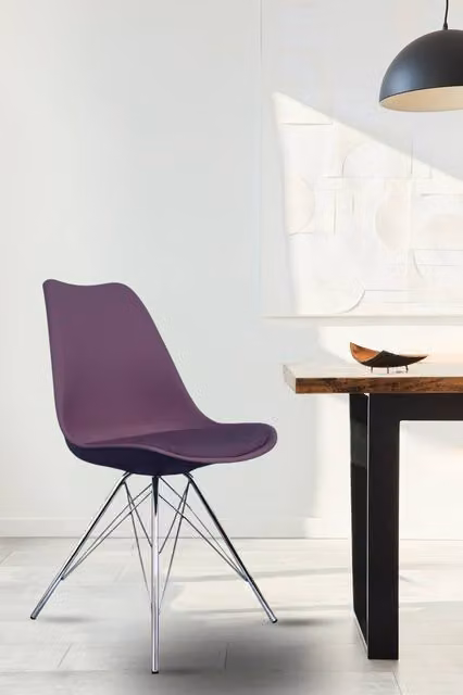 Fusion Living Soho Plastic Dining Chair with Chrome Metal Legs in Purple