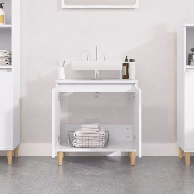 Berkfield Home White Freestanding Bathroom Sink Cabinet W: 58 cm, D: 33 cm, H: 60 cm – 1
