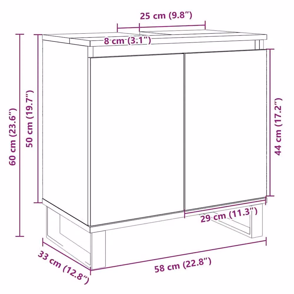 Berkfield Home Durable Sonoma Oak Bathroom Cabinet in Beige, W/D/H: 58 x 33 x 60 cm – 3