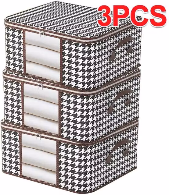 KORVIXA 3-Piece Grey Fabric Clothes Storage Bags with Handles
