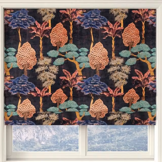 Linda Barker Cloud Tree Velvet Print Made to Measure Roman Blind in Pewter