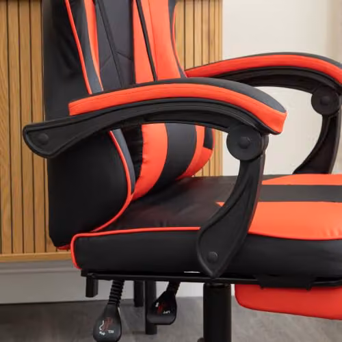 Samuel Alexander Red Faux Leather Gaming Chair with Headrest and Armrests – 4