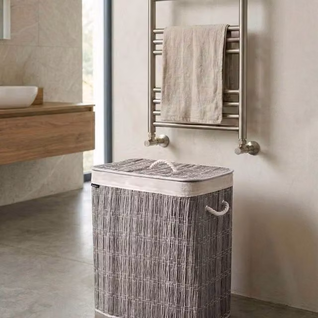 Wyld and Coco Everhome Foldable Laundry Basket in Grey, 100L, Two Compartment with Lid and Handles – 1