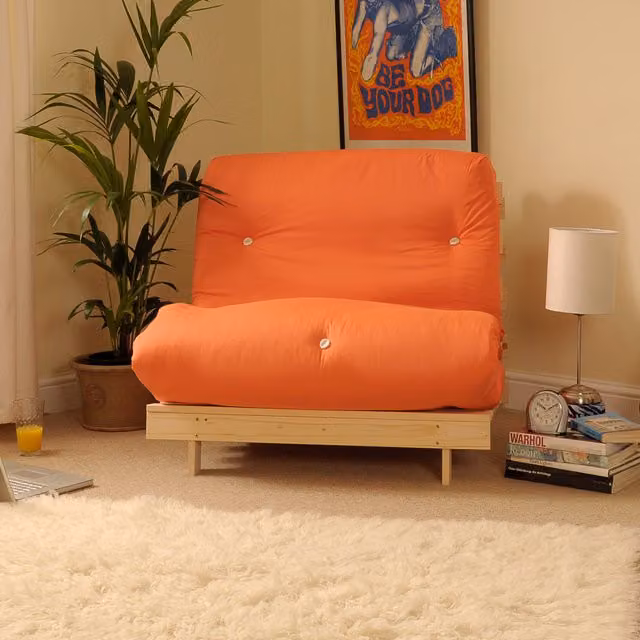 Cloud Nine Orange Fabric Fold-out Chair Sofa Bed with Solid Pine Wood Frame