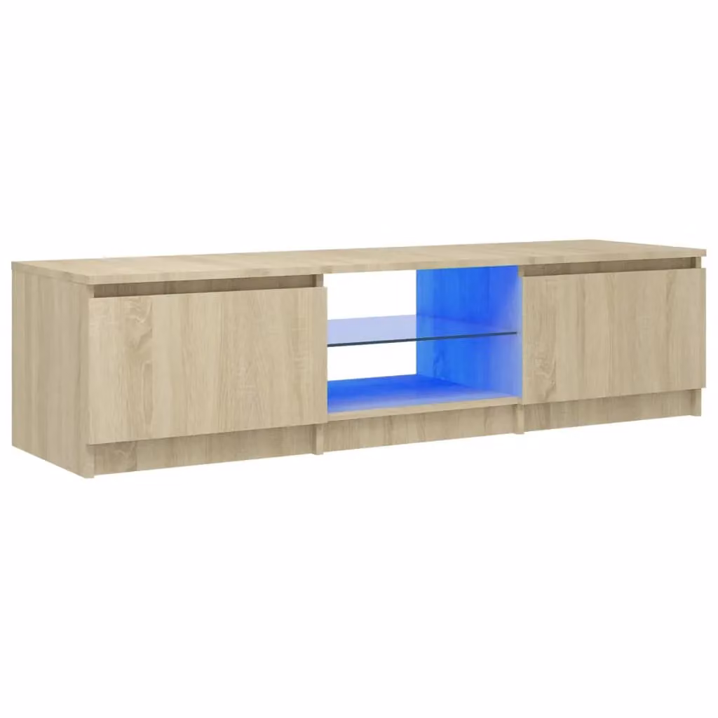 Berkfield Home Modern TV Cabinet with Integrated LED Lights in Sonoma Oak Brown, W/D/H: 140 x 40 x 35.5 cm – 2