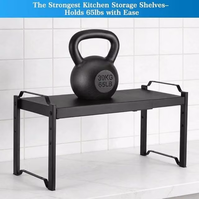 VOGREX Expandable Black Metal Kitchen Counter and Cupboard Shelf Insert – 1