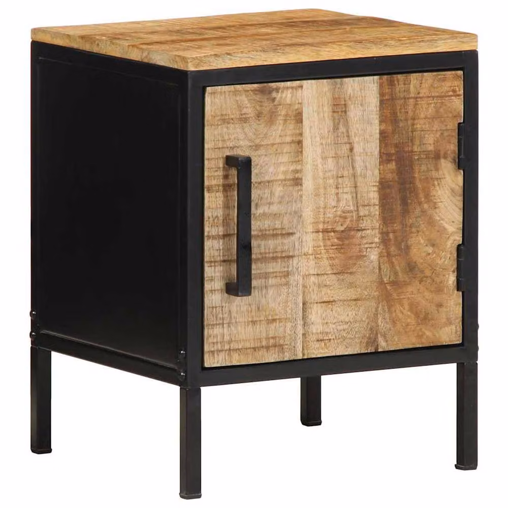 Berkfield Home Set of 2 Rustic Mango Wood and Metal Bedside Cabinets in Brown and Black – 3