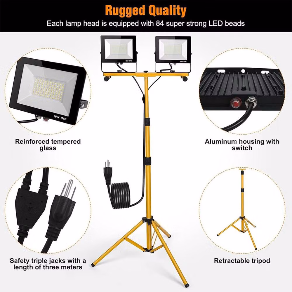 Hinsinc 2x50W Twin LED Tripod Floodlight, IP66 Waterproof, Yellow – 2