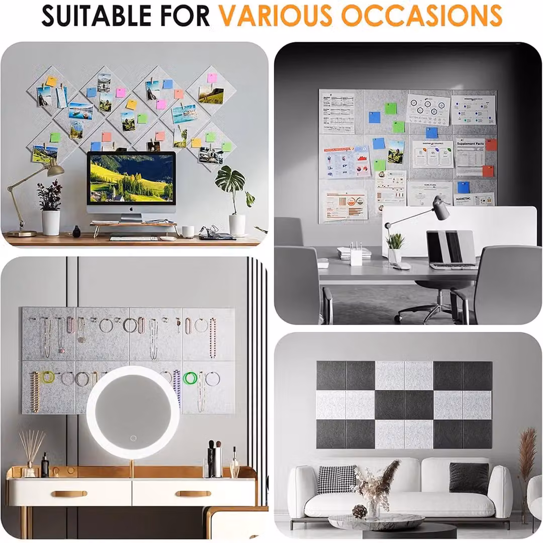 SPETLEK Self Adhesive Acoustic Wall Panel Tiles, Grey Felt Studio Soundproofing, 30.48 x 30.48 cm – 2