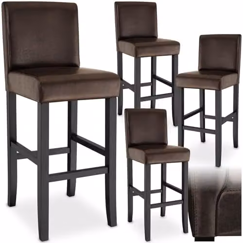 tectake Set of 4 Modern Bar Stools with Synthetic Leather and Glossy Wood Legs in Brown and Black – 1