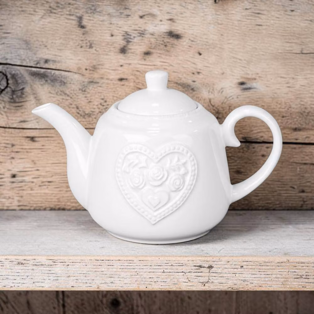 Four Candle White Ceramic Teapot with Floral Detail, 20 cm – 2