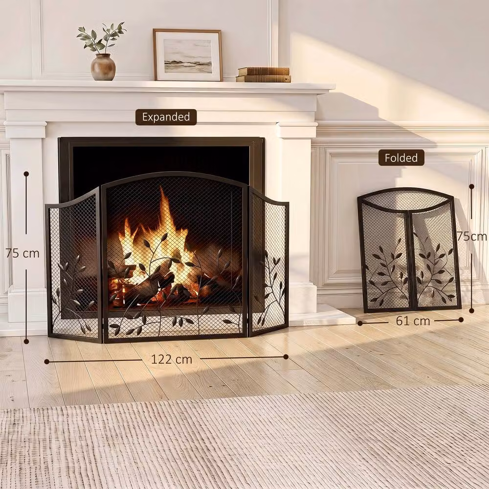 HOMCOM 3-Panel Folding Fireplace Screen for Hearth Protection, Heat-Resistant Metal Fire Spark Guard, Black, W/D/H: 122.0 x 75.0 x 1.0 cm – 3