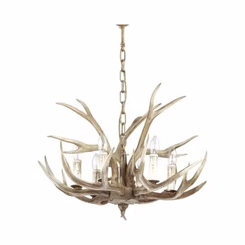 Netlighting Chalet 6 Light Suspended Pendant Chandelier in Brown and Beige with E14 Sockets