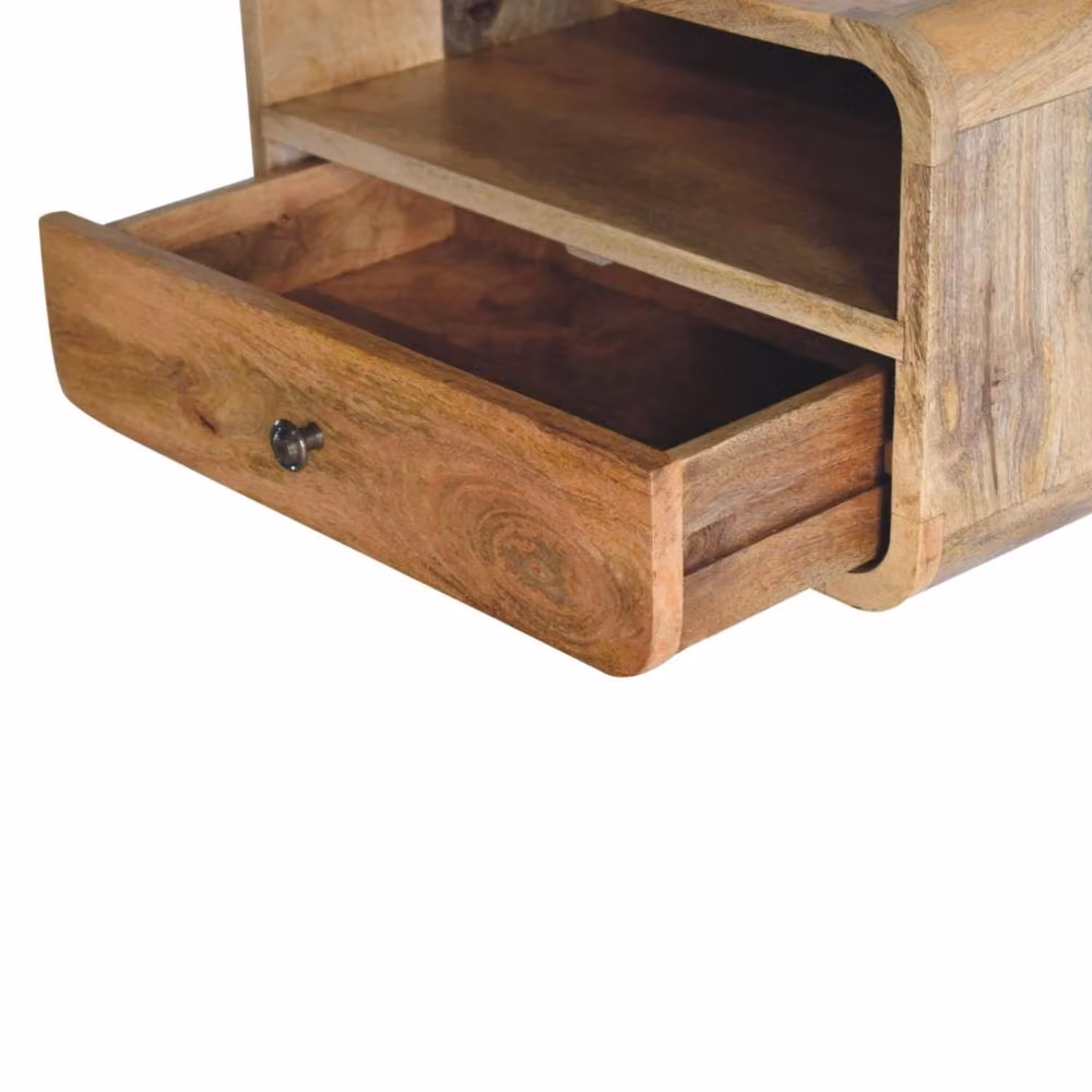 Wyld Haus Alghero Large Solid Mango Wood Floating Bedside Table with Upper Shelf in Brown – 5