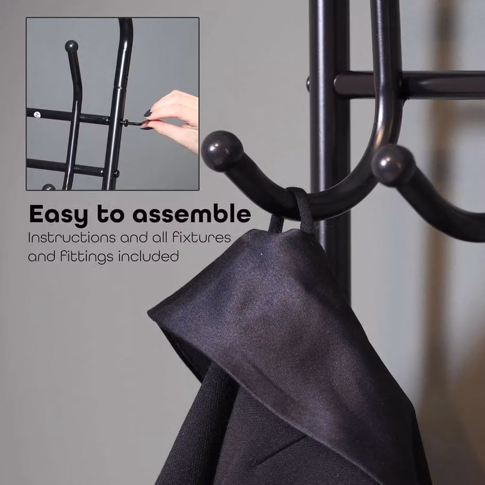 Kelvenix Matt Black Metal Hall Tree with Bench and Dual Hook and Rail Matrix – 3